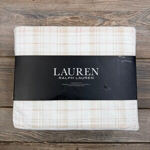 Ralph Lauren King Sheet Set Tan Pink Plaid 100% Cotton Extra Deep Pocket NEW